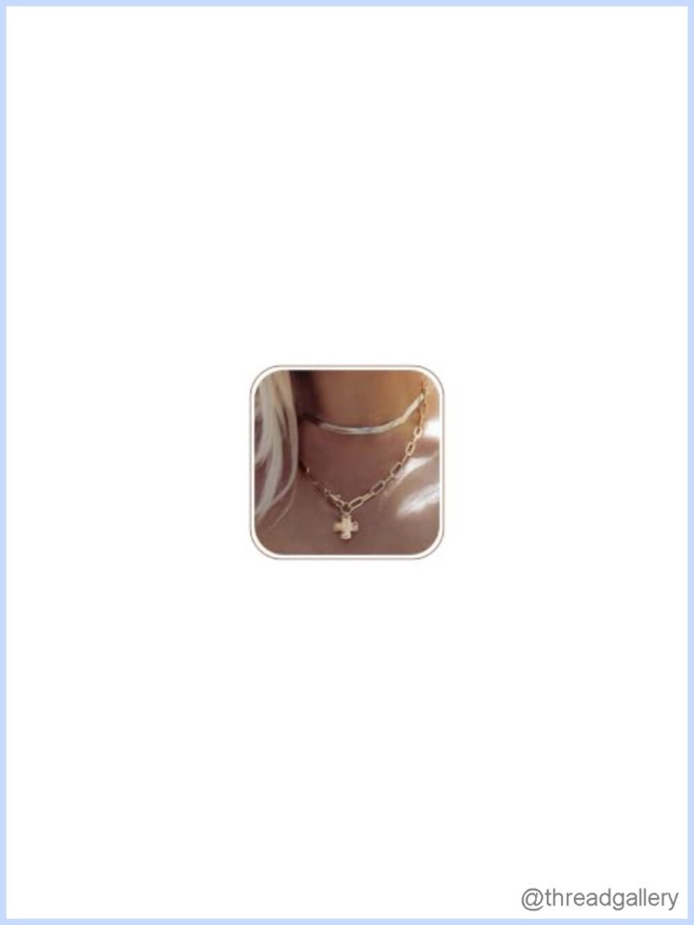 14K Gold Plated Chunky Cross Necklace Herringbone Chain Set